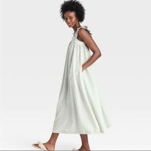 A new day linen blend stripe dress size small